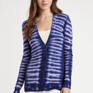 Tory Burch Blue Tiger Tie Dye V-Neck Cardigan - Size Small